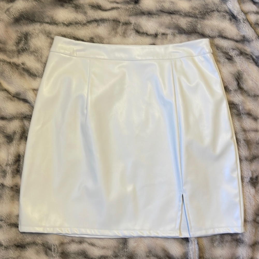 White Faux Leather High-Waisted Skirt